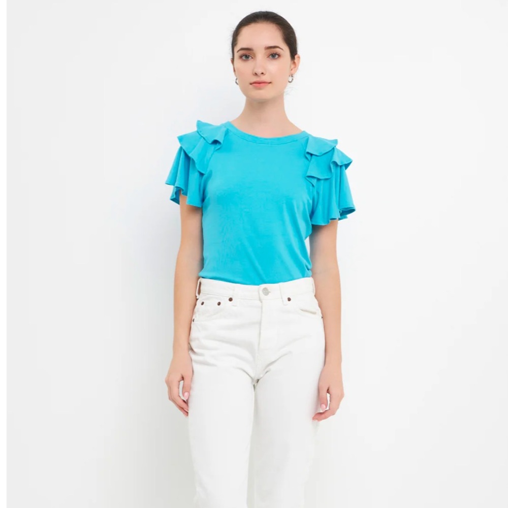 English Factory NWT Shoulder Ruffle Top Shirt Blouse